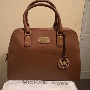 Michael Kors Brown Leather Satchel with Gold Accents